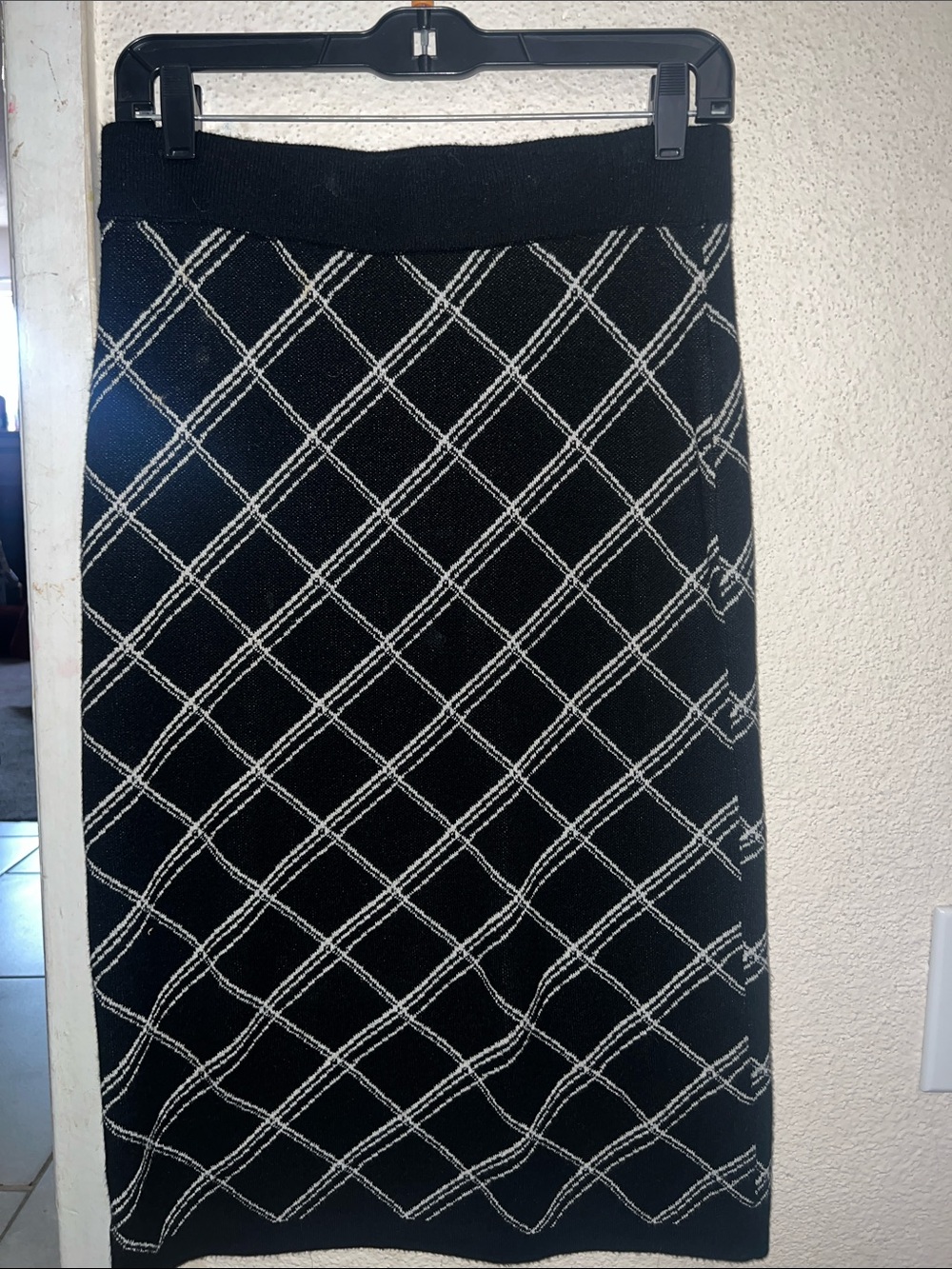 Black Midi Skirt with White Diamond Lattice